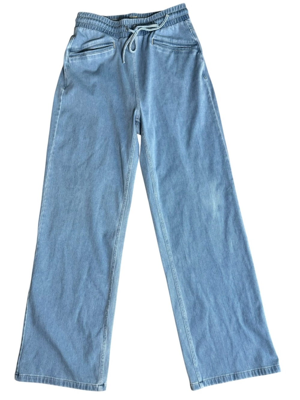 HALARA Light Blue High Waisted Drawstring Straight Leg Knit Casual Jeans